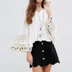 RAGA Sun Boho Tassel/Coin Top in Blue/Beige